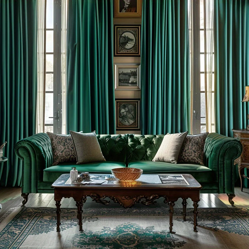 Rideau aspect velours vert
