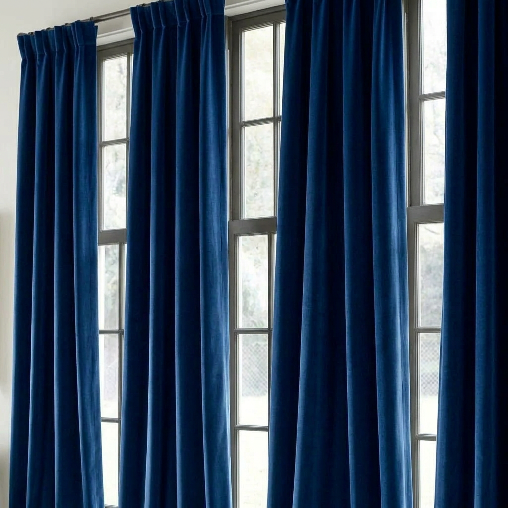 Rideau aspect velours bleu