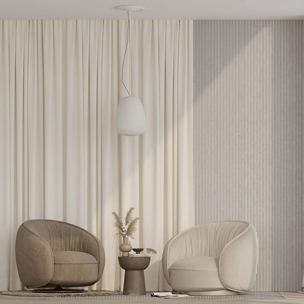 Rideau beige salon Veloria