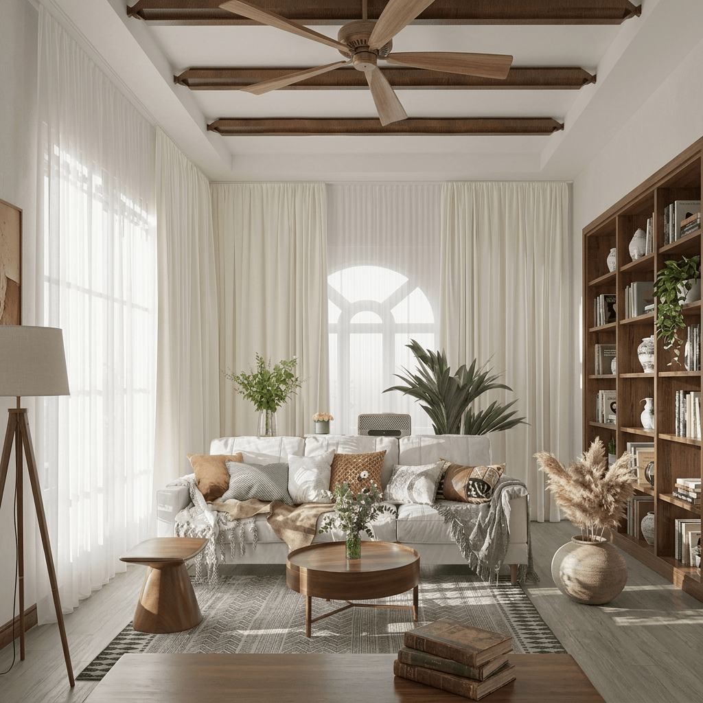 Rideau beige salon Veloria