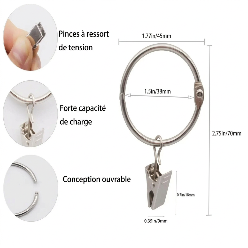Anneaux clips pour rideaux