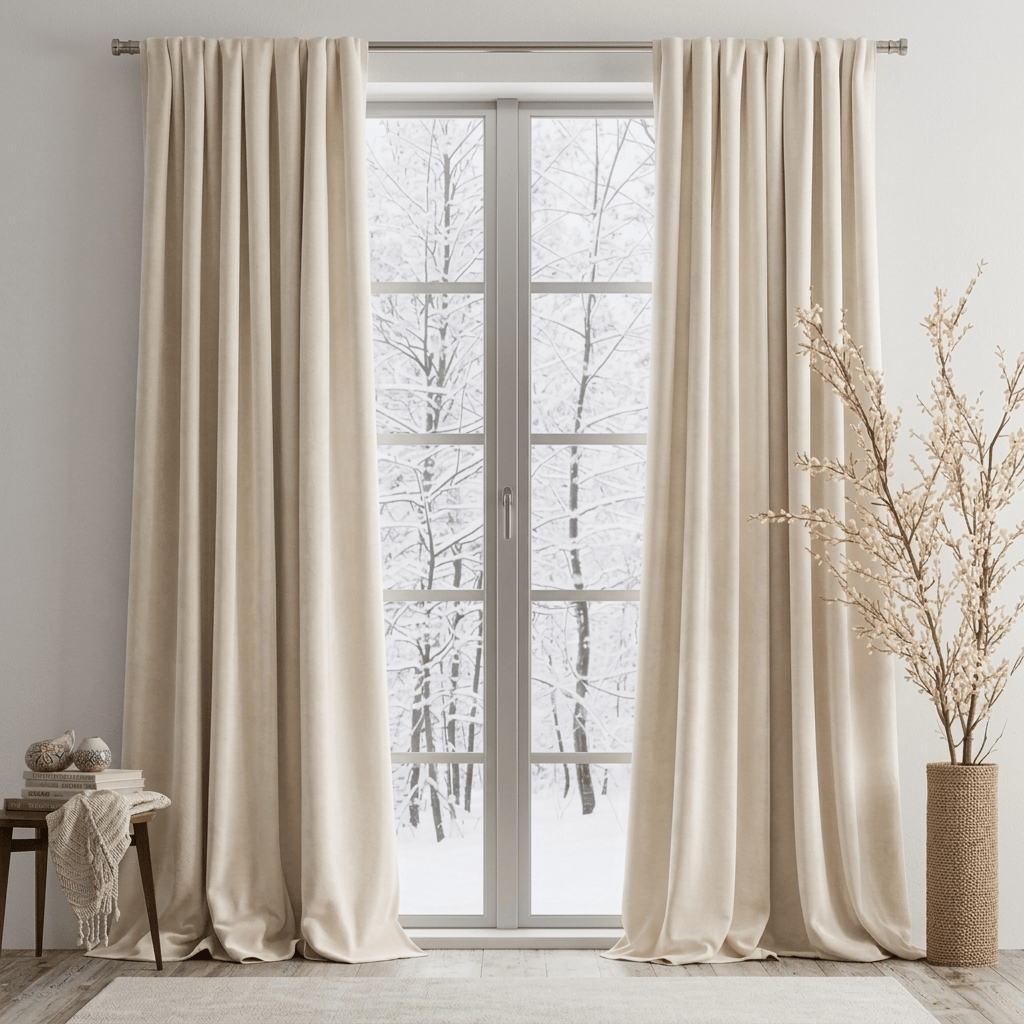 Rideau beige salon Veloria