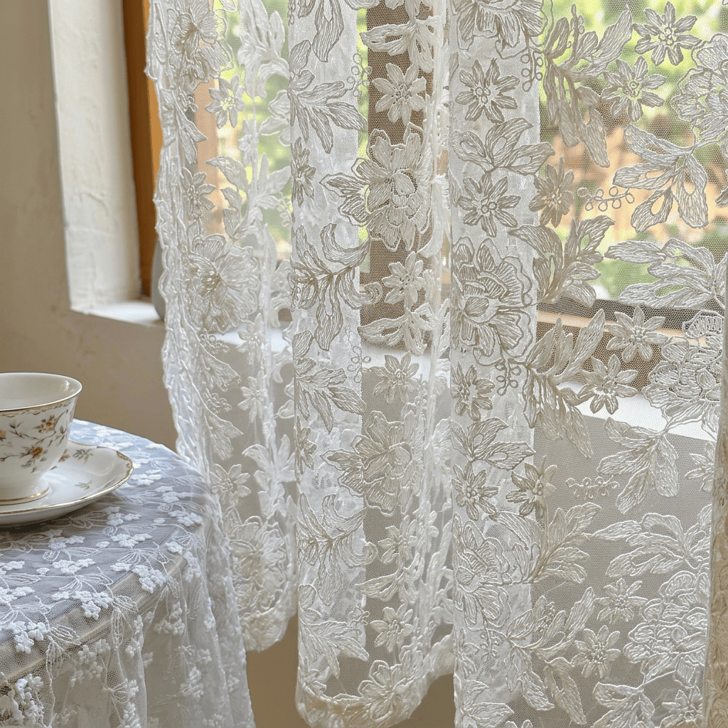 Rideau en dentelle ancienne Veloria