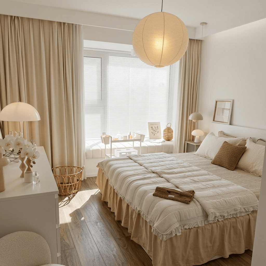 Rideau beige salon Veloria