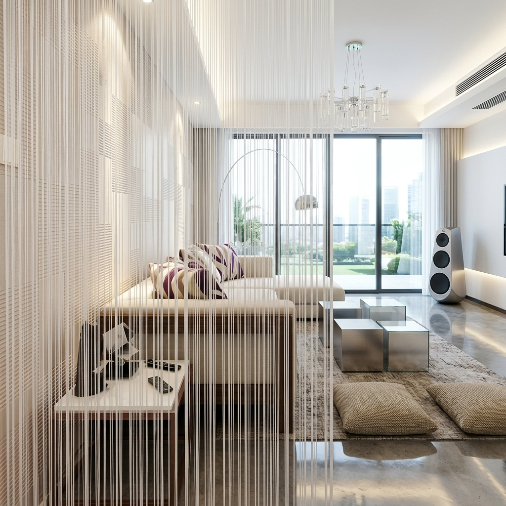 Rideaux en fils blancs