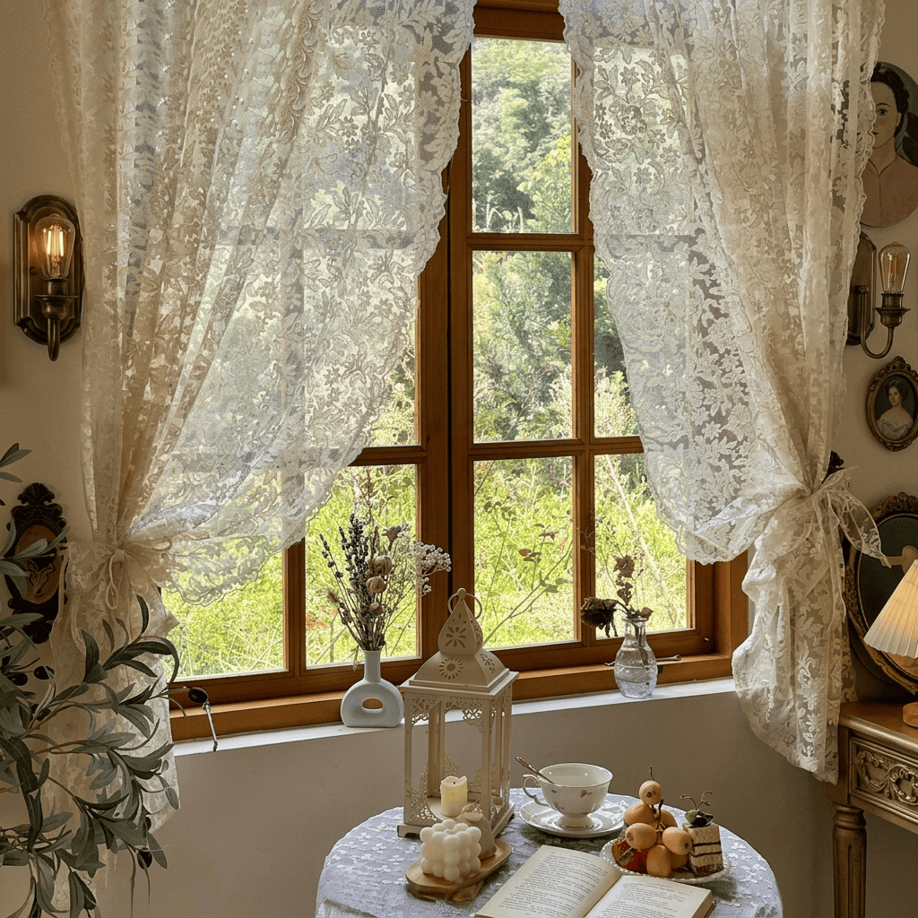 Rideau en dentelle ancienne Veloria