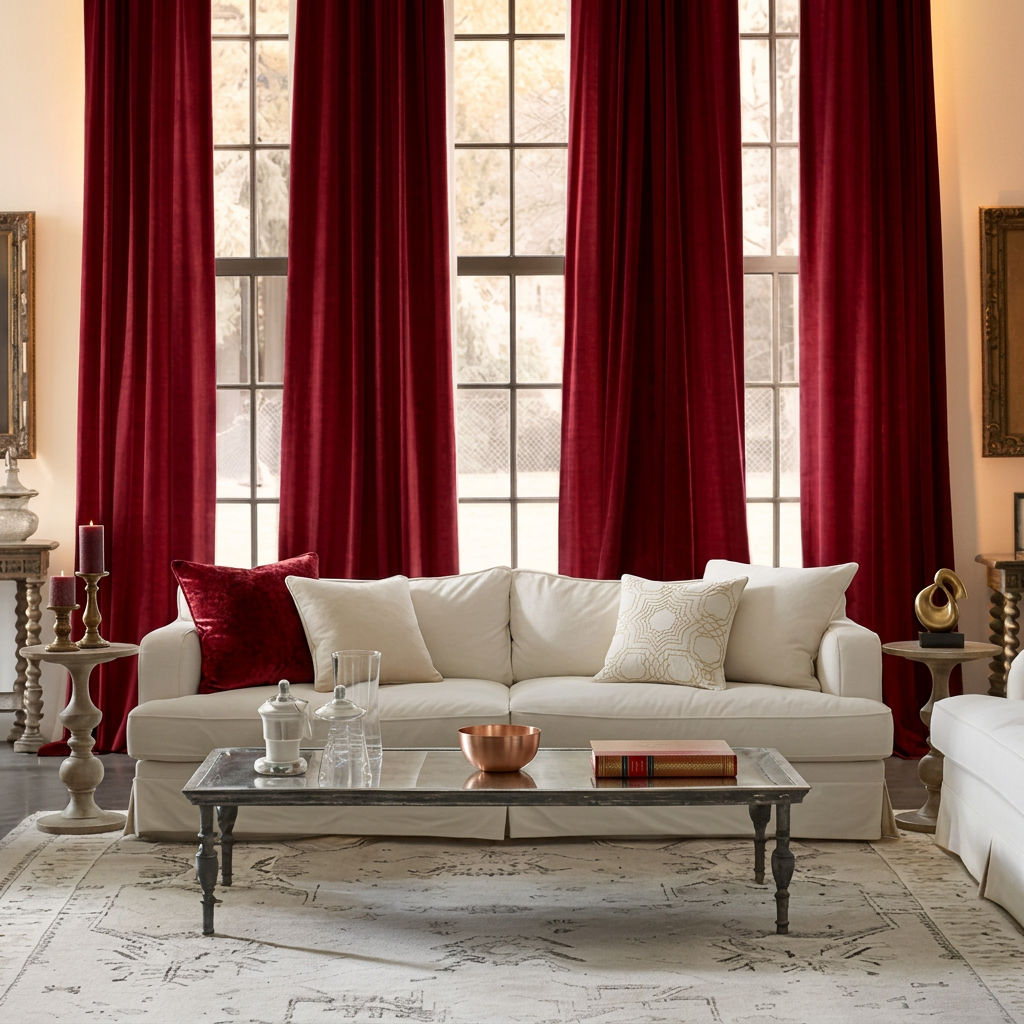 Rideau aspect velours rouge